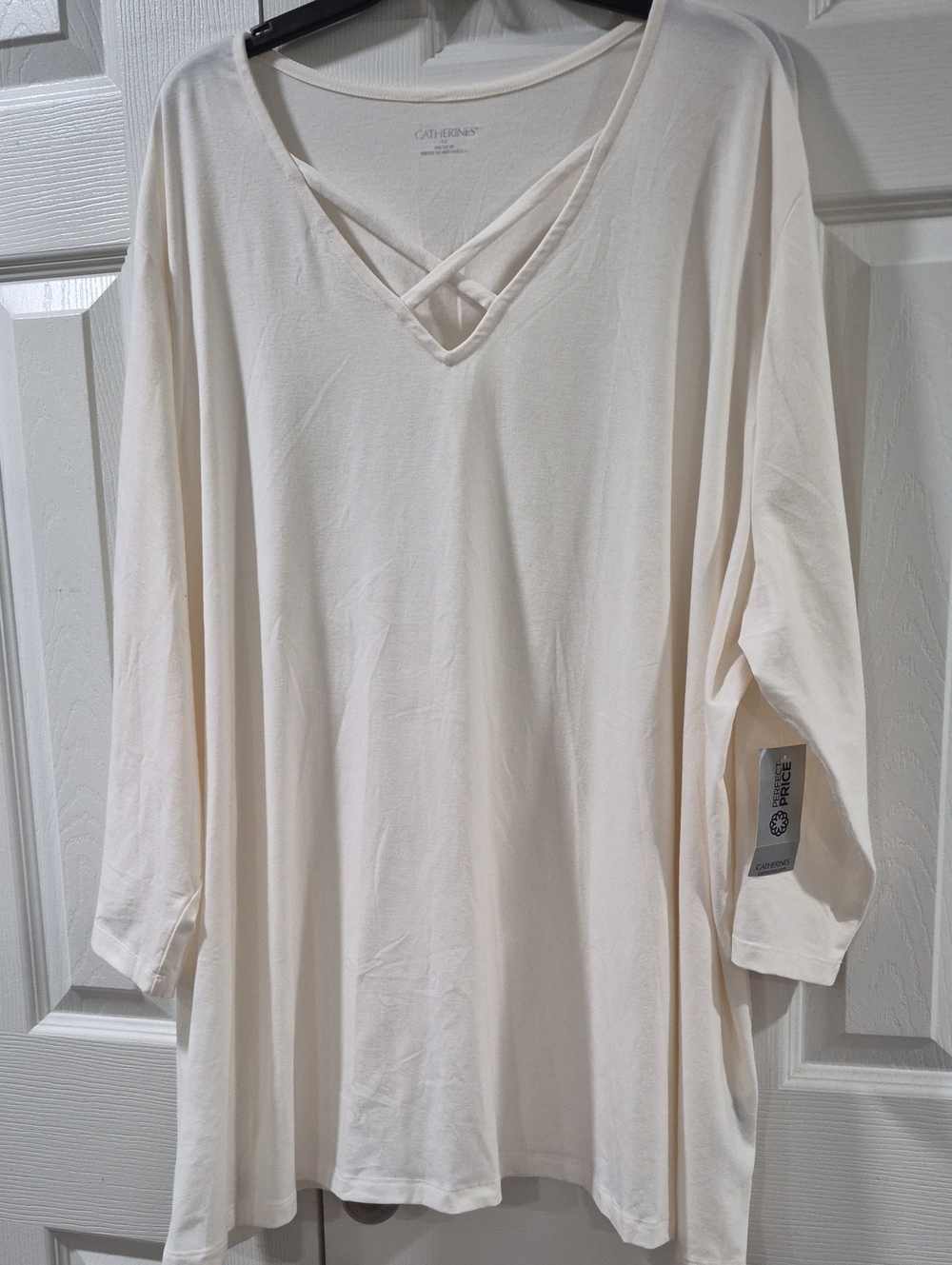 Catherines Ivory V-Neck Crisscross Tunic Top